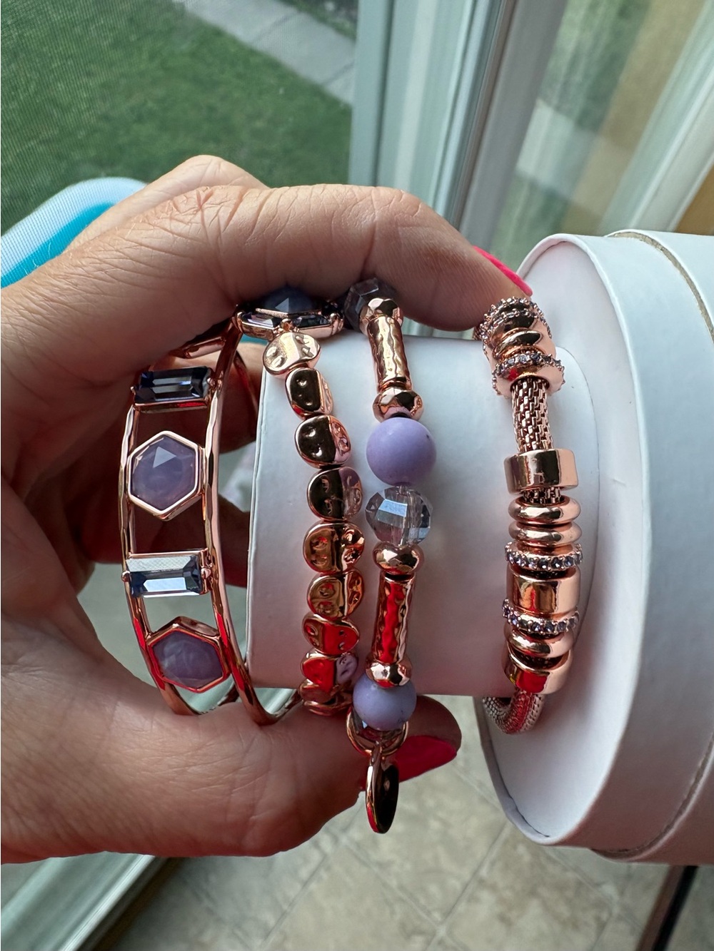 Rose Gold and Lavender Beaded Bracelet Set - Women Jewelry